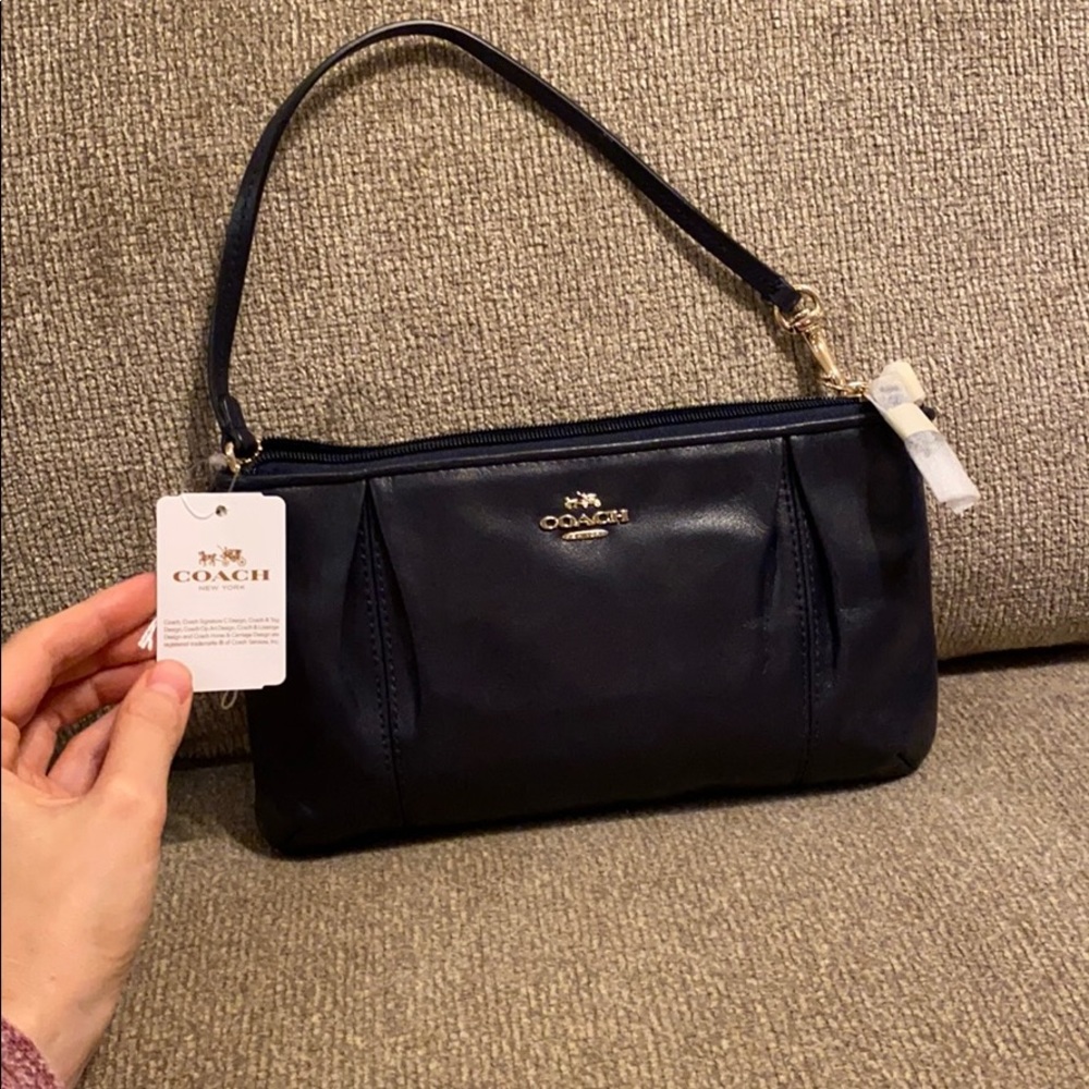 Coach Midnight Leather Zip Top Wristlet
